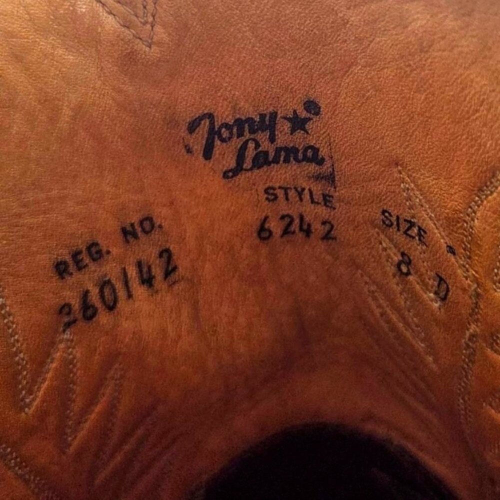 Vintage 1960s Tony Lama Brown Leather Western Cowboy Boots Buckaroo Mens 8D - Picture 4 of 7